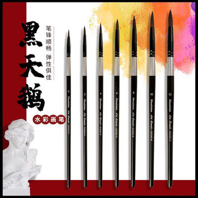 黑天鹅水彩笔黑杆圆头水彩画笔松鼠毛动物毛尖头勾线笔水彩笔套装,文具电教/文化用品/商务用品,水粉/水彩/油画专用笔,淘宝优惠券,粉丝福利购,淘宝优惠卷