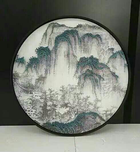 新中式圆形立体山水钉子画样板房壁画玄关过道挂画书房客厅装饰画图片