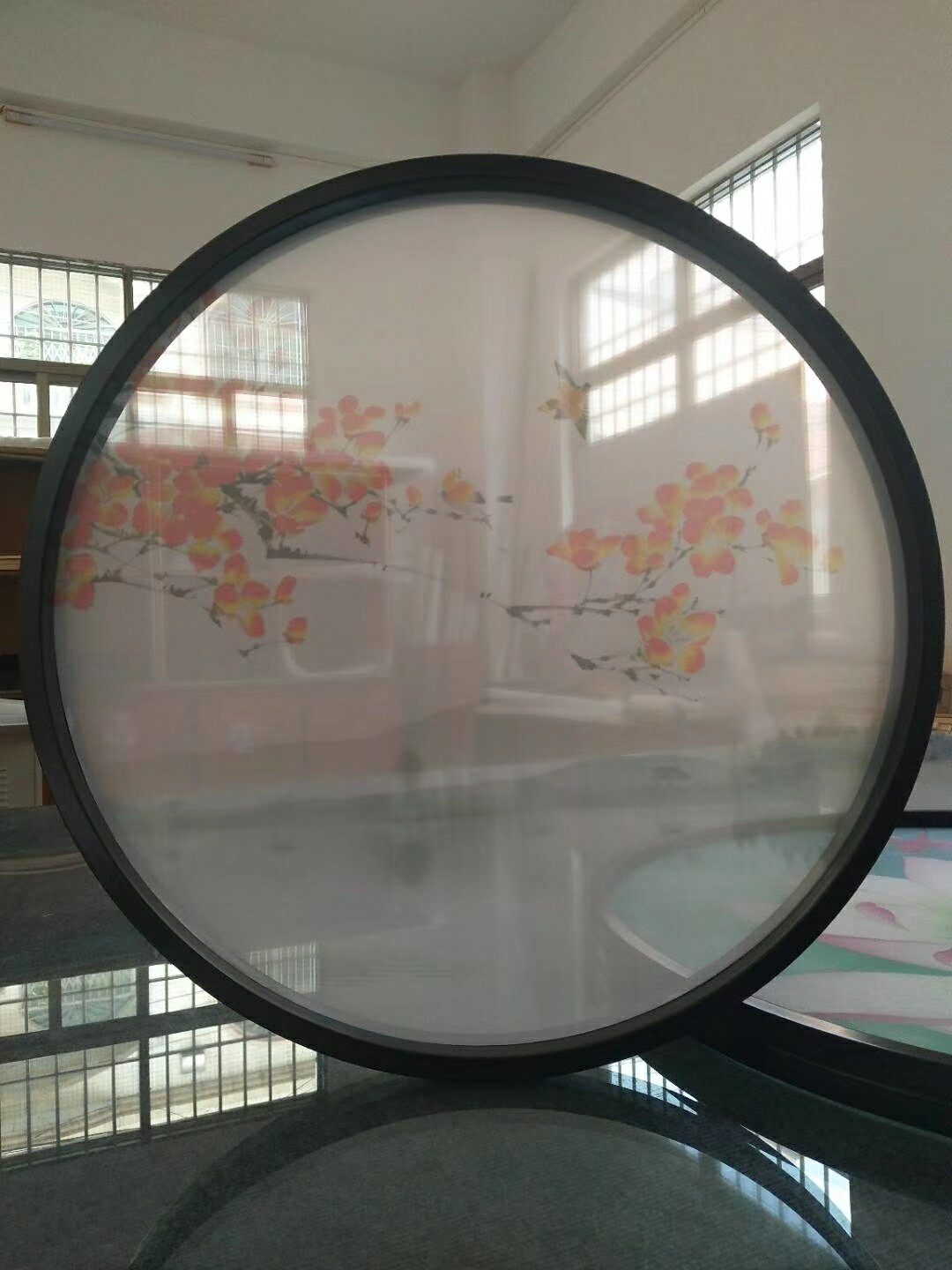 定制子欣定制双面半透明纱画屏风隔断灯具装饰个性艺术圆框画吊顶