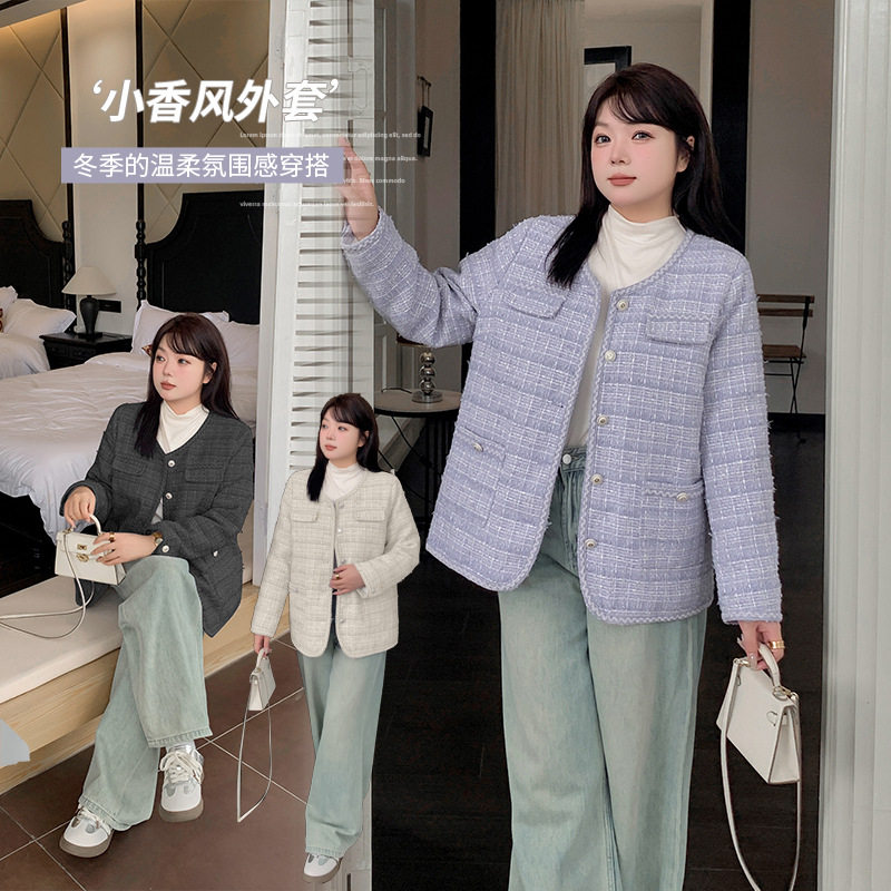 大码女装气质甜美小香风冬季新款氛围感显瘦保暖外套341821