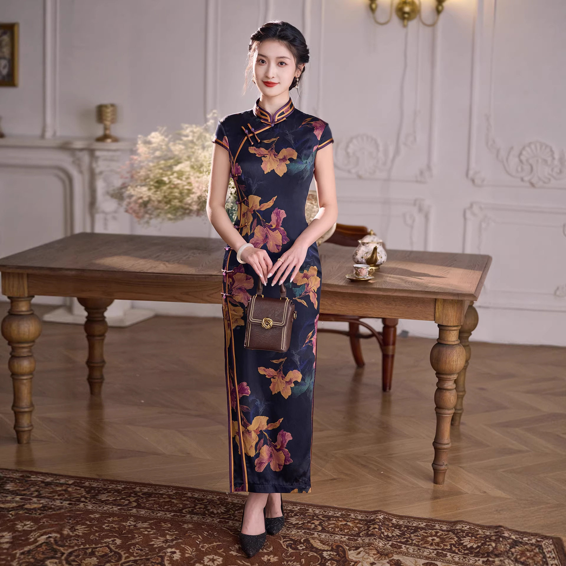 唐之恋2026夏季真丝旗袍女中式高端改良桑蚕丝连衣裙优雅走秀长款