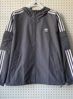 阿迪达斯三叶草男女款梭织连帽防风夹克宽松休闲潮流外套KB1942