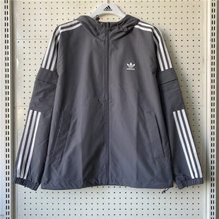 阿迪达斯三叶草男女款梭织连帽防风夹克宽松休闲潮流外套KB1942