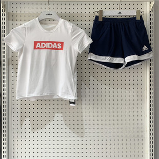 針織套裝 Adidas 阿迪達斯女小童三條紋短袖 短褲 DW4115