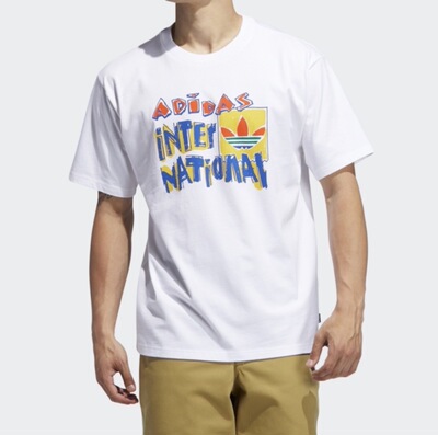 adidas三叶草 夏季新款印花图案 休闲圆领 短袖T恤FM7307 DV3283