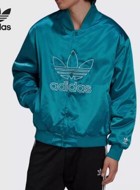 adidas三叶草 Satin Bomber大Logo男子刺绣夹克外套H09166 H09165