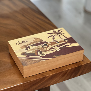 手工镶嵌细木拼画工艺 盒 古巴DECUBA雪茄盒25支装 雪茄保湿