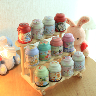 Bunny 手绘插画迷你猪鼻喜糖盒花茶罐圆形收纳小铁盒结婚 lulu