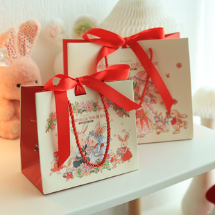 Lulu兔子红色礼品袋配丝带礼物袋伴手礼包装 Bunny 袋婚礼喜糖袋