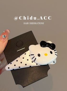 可爱白色波点Kitty猫发夹边夹侧边女前额碎发刘海夹子发卡头饰潮