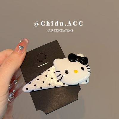 可爱白色波点Kitty猫发夹边夹侧边女前额碎发刘海夹子发卡头饰潮