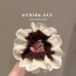 温柔气质米色针织大肠发圈女仙女蕾丝花边头绳春夏丸子头头饰发饰