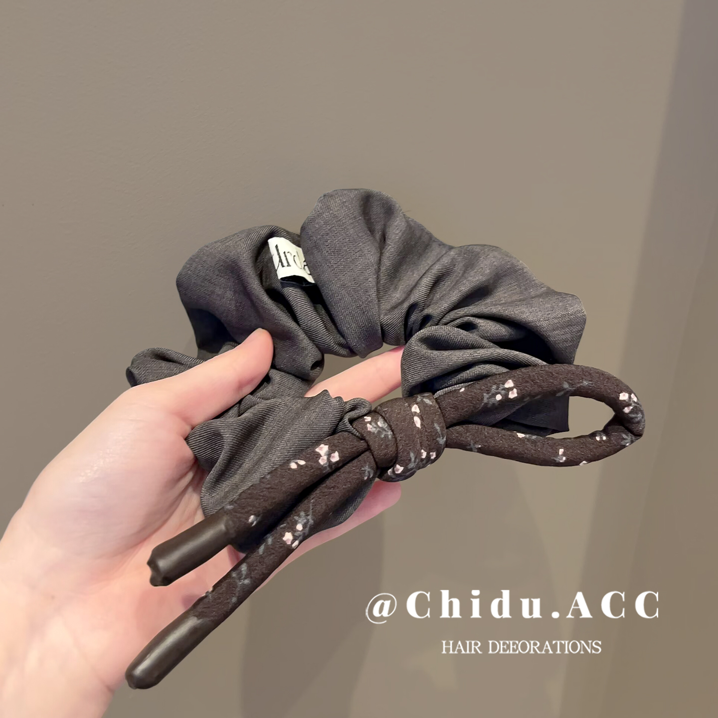 新款复古咖色碎花蝴蝶结大肠发圈女高级感花苞头头绳韩版女丸子头