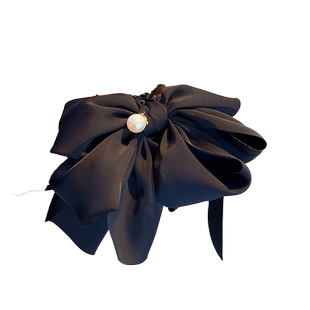 韩国新款黑色蝴蝶结气质飘带后脑勺发卡女扎高马尾发夹香蕉夹竖夹