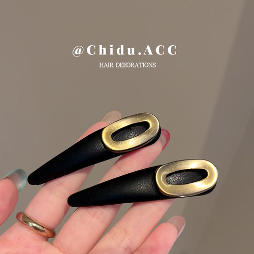 东大门金属标黑色皮质发夹女前额碎发刘海夹侧边夹整理发卡子头饰