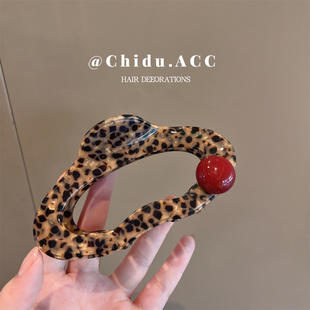 豹纹醋酸大号抓夹高级感盘发鲨鱼夹云朵韩版 小众设计感发夹女