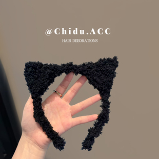 韩式可爱毛绒猫耳朵发箍2025新款秋冬洗脸不勒头压发头箍甜美发卡