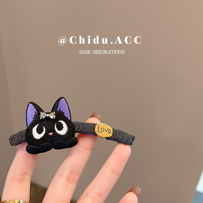 侈度边夹刺绣黑猫一字夹