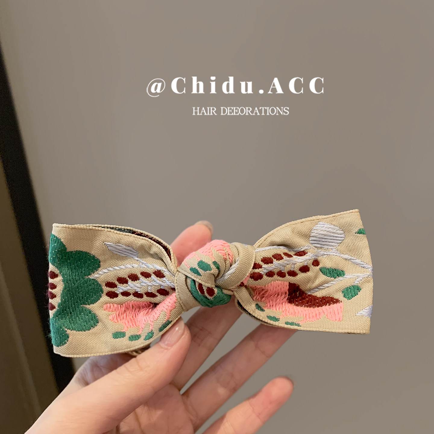 复古刺绣花朵蝴蝶结发夹森系小众布艺边夹温柔少女刘海夹头饰