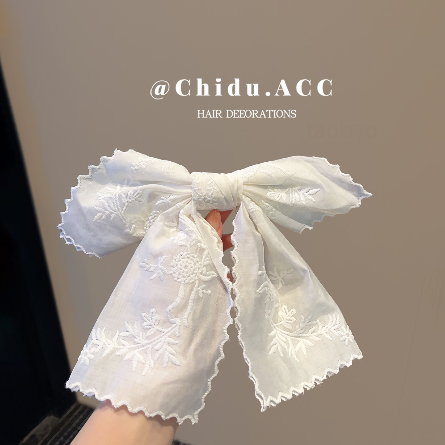 白色蕾丝刺绣蝴蝶结边夹弹簧夹女温柔风发夹后脑勺半扎发饰弹簧夹