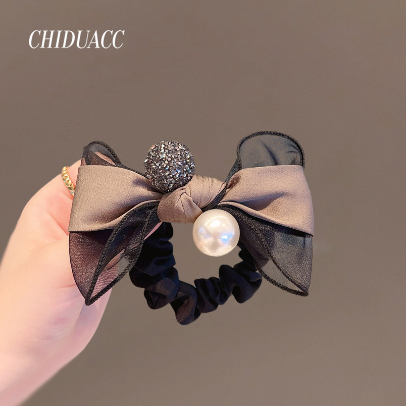 发圈皮筋头饰顶夹马尾扎发头绳发饰珍珠布艺成人蝴蝶结百搭优雅