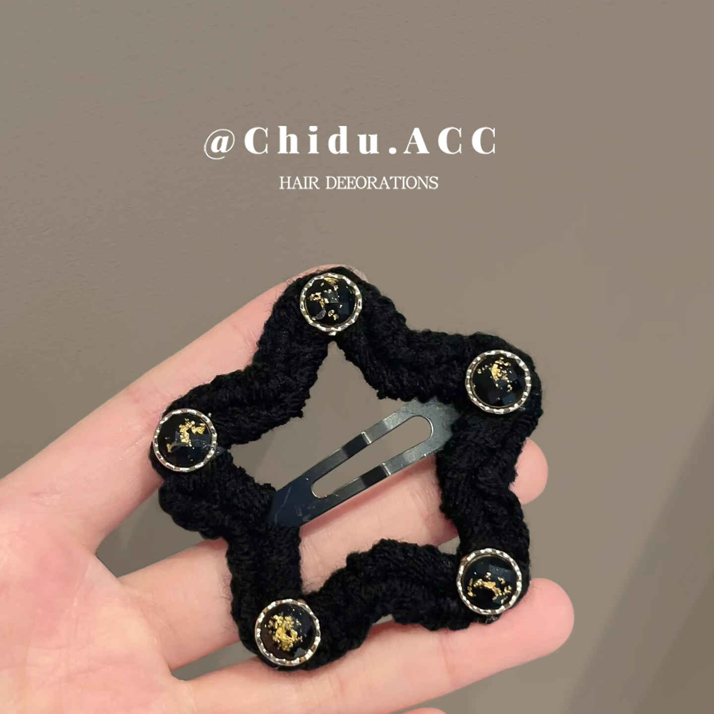 新款毛线编织五角星星毛绒发夹女侧边刘海夹蝴蝶结bb夹子发卡发饰