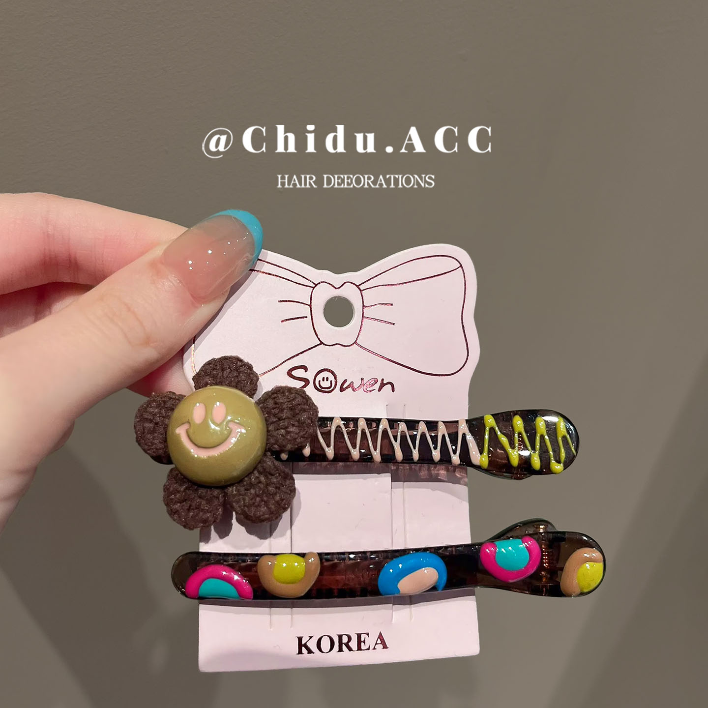 韩国东大门花朵笑脸发夹女新款高级感对夹百搭刘海碎发夹个性发卡