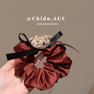 可爱小熊蝴蝶结发圈新年红色发绳头饰气质扎马尾不伤发肠圈女头绳