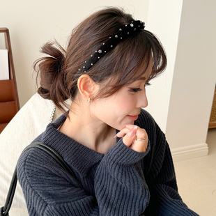 黑色轻奢气质闪钻丝绒发箍女高级感秋冬日常外戴细款头箍发卡头饰