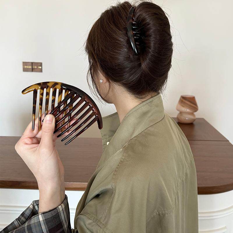 豹纹七齿盘发发梳女后脑勺懒人丸子头固定神器2025新款插梳发卡