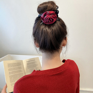 高级感闪钻玫瑰花丸子头抓夹女后脑勺懒人夹子盘头发神器高马尾夹