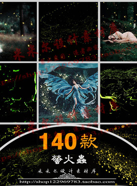 免扣萤火虫夜景光斑冲光延时PS2019新素材JPG/PSD婚纱照后期