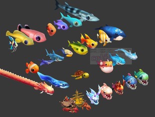 鱼类生物运动原理学习资源 捕鱼模型资源 鱼类大全带动画fbx文件