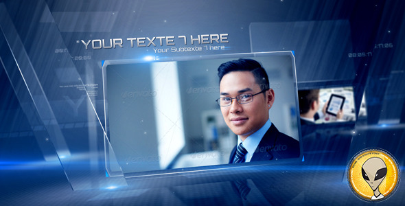 AE模版蓝色科技感企业图片 玻璃质感边框照片视频文字4718