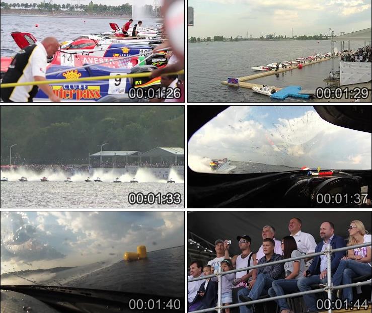 高清拍视频素材乌克兰基辅水上极速运动F1摩托艇水中飞车浪花观众