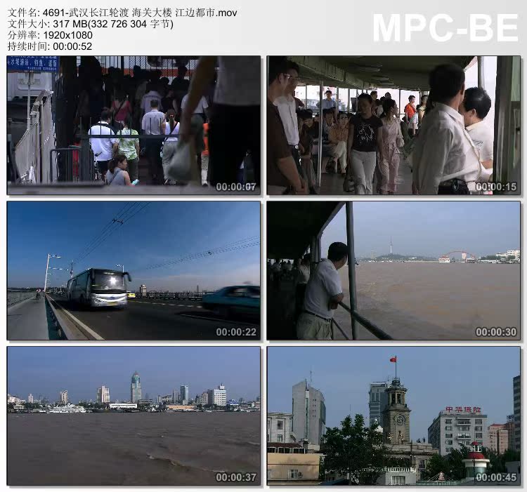 武汉长江轮船轮渡江水海关大楼江边都市城市高楼大厦高清视频素材