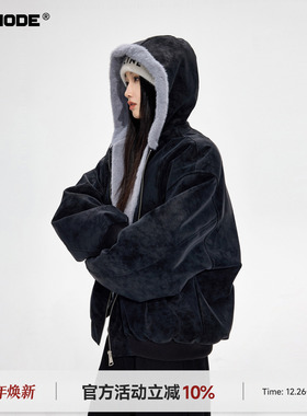 ICHMODE 美式荔枝皮毛领棉服女2025新款冬季棉衣夹棉厚外套座山雕