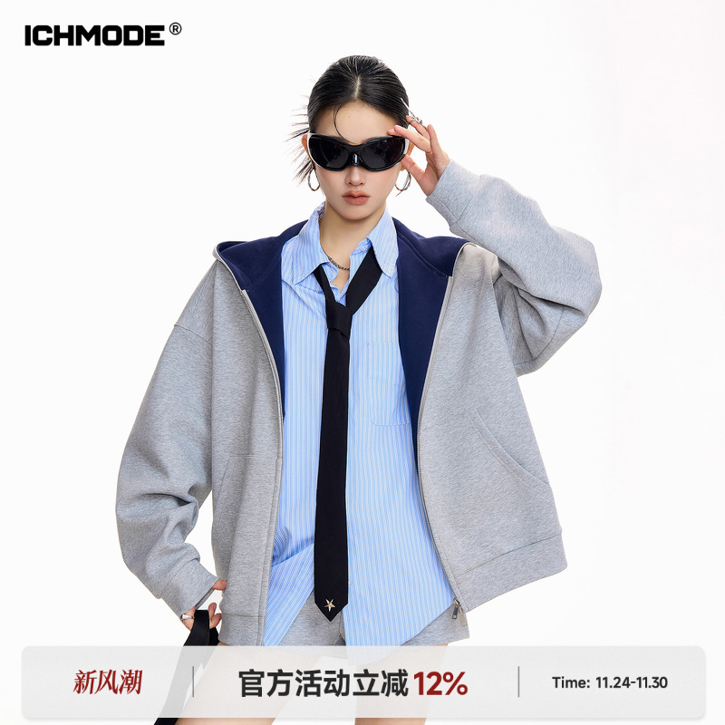 美式空气层连帽外套女开衫上衣