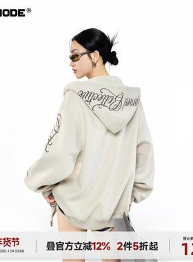 ICH MODE【1/4 官方叠加2件5折起】美式刺绣连帽开衫卫衣外套女春