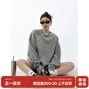 ICH 重磅上衣宽松街头显瘦休闲圆领灰色卫衣女春秋 MODE 400G美式