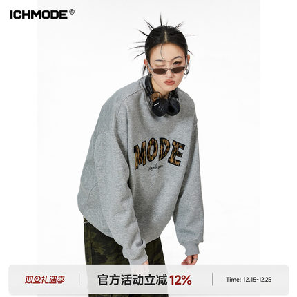ICH MODE 美式灰色圆领卫衣女2026年春季新款宽松慵懒风外套上衣