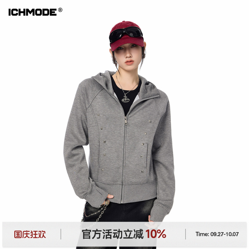 美式复古连帽短外套女开衫卫衣