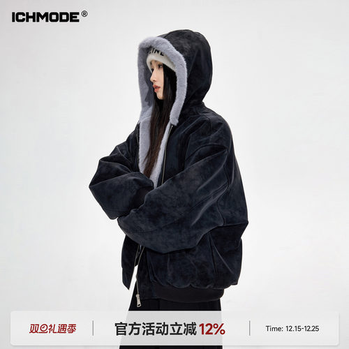 美式复古毛领连帽棉服女冬棉衣