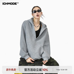新款 ICH 连帽V领卫衣女2026春季 美式 宽松慵懒chic外套上衣 MODE