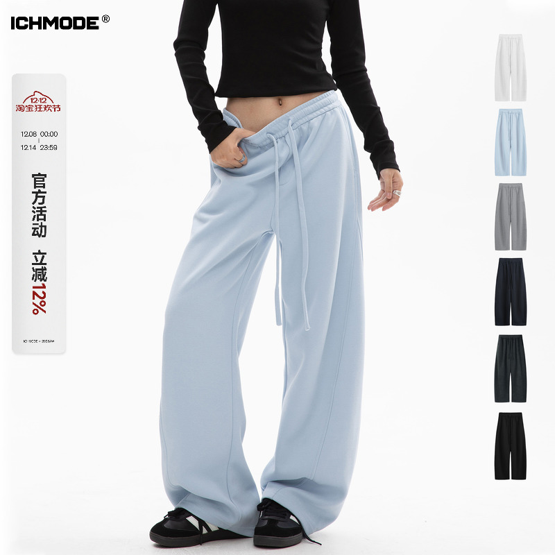 ICH MODE 美式加厚加绒裤子女春秋季宽松运动卫裤直筒阔腿休闲裤