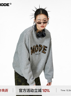 ICH MODE 美式灰色圆领卫衣女2026年春季新款宽松慵懒风外套上衣