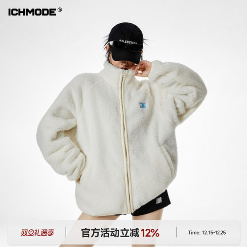 ICHMODE 美式复古摇刺羊羔绒棉服女冬季新款宽松休闲保暖棉衣外套