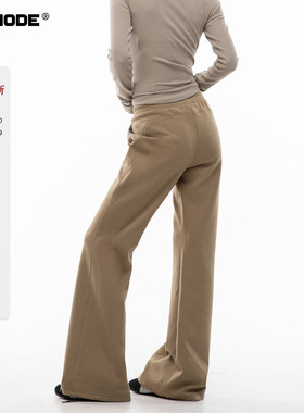 ICHMODE 美式微喇卡其色裤子女冬季修身阔腿休闲裤加绒运动裤卫裤