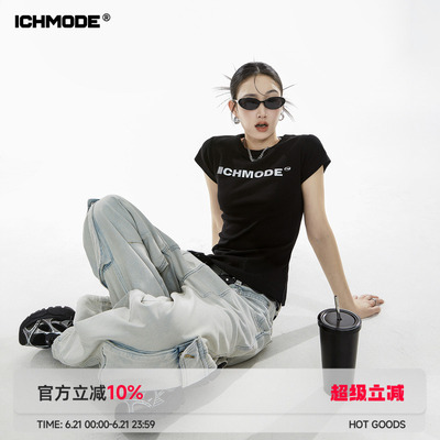美式修身短袖T恤女印花上衣