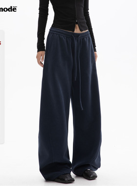 ICHMODE 美式复古运动裤卫裤女春季新款加绒宽松直筒阔腿裤休闲裤